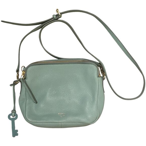 Fossil Sydney Mint Green Pebbled Leather Crossbody Camera Bag Coastal Preppy - Picture 1 of 16